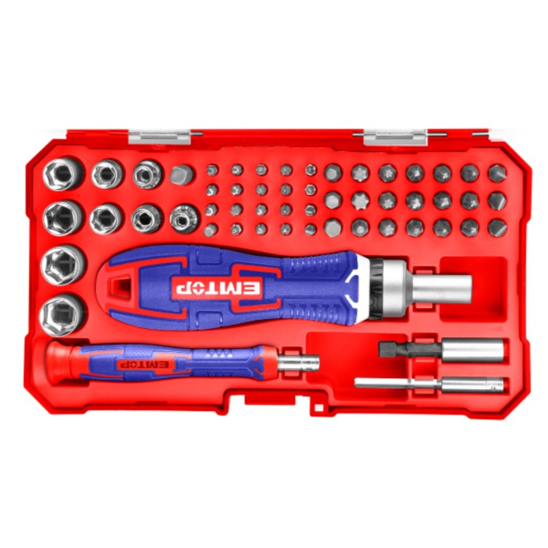 DESTORNILLADOR CON PUNTERAS Y LLAVES INTERCAMBIABLES - 55 PCS - EMTOP