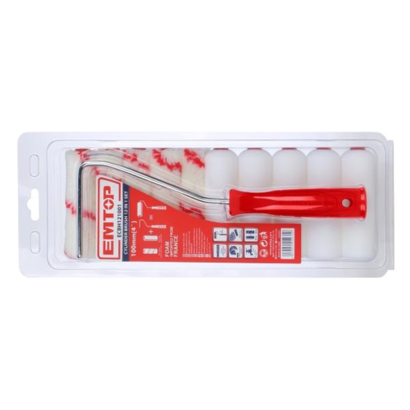 RODILLO PINTURA 100mm CON RECAMBIOS (5 PCS ACRILICO - 5 PCS POLIESTER) EMTOP
