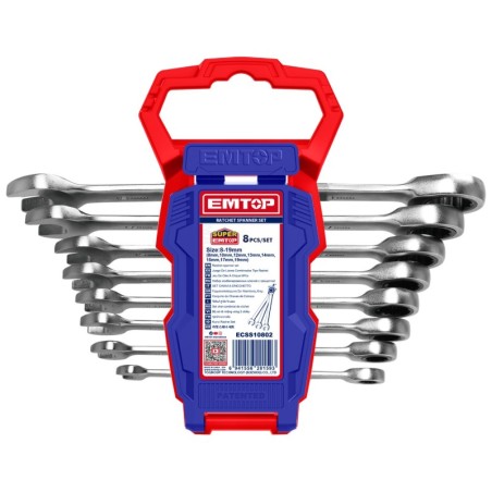 JUEGO DE LLAVES CARRACA 6-19MM 8 PCS (8, 10, 12, 13, 14, 15, 17, 19) EMTOP