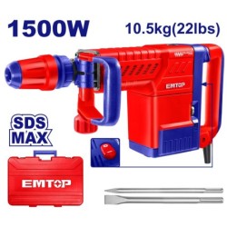 MARTILLO DEMOLICION 1500W 6-25J EMTOP (TIPO SDS MAX - ANTIVIBRACION - 2 CINCELES - CON MALETIN)