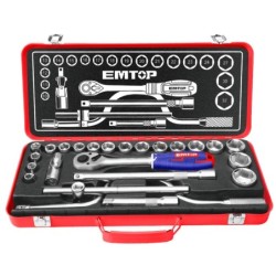 MALETIN AUTOCLE 24 PIEZAS 1/2" Cr-V EMTOP (INCLUYE VASOS 10-32, CARRACA Y EXTENSIONES)
