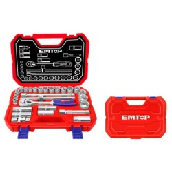 MALETIN 28 PIEZAS 1/2" Cr-V EMTOP (INCLUYE VASOS 10-32,CARRACA Y EXTENSIONES)