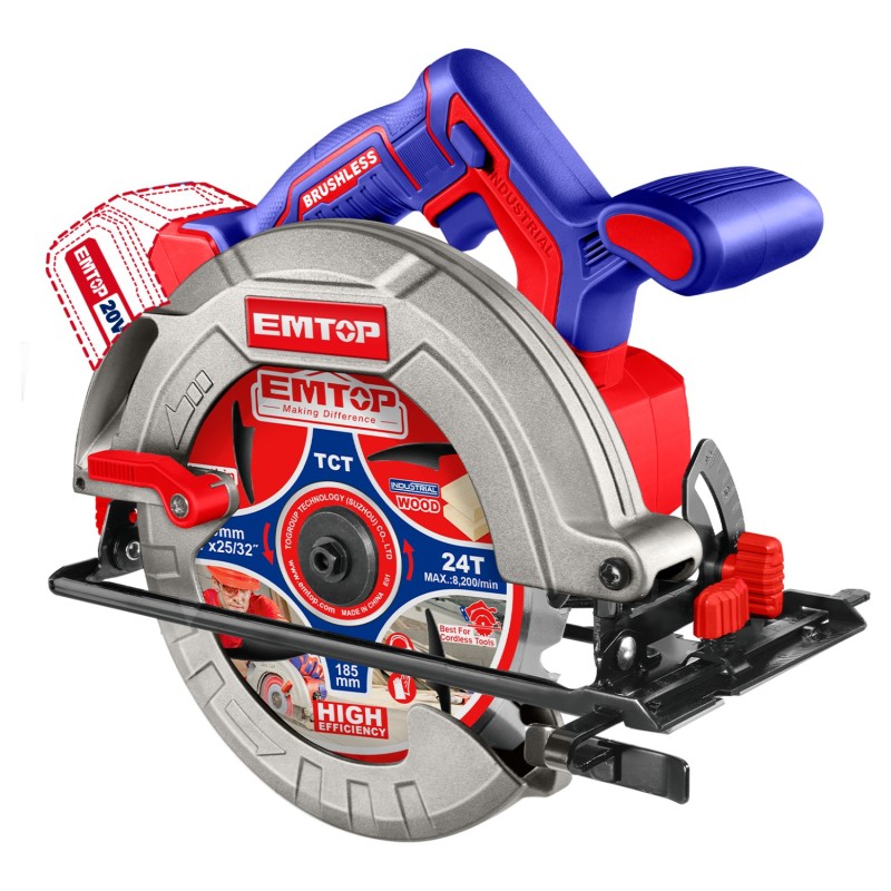 SIERRA CIRCULAR 185MM EMTOP BATERÍA 20V - P20S - (1 DISCO - NO INCLUYE BATERÍA NI CARGADOR)