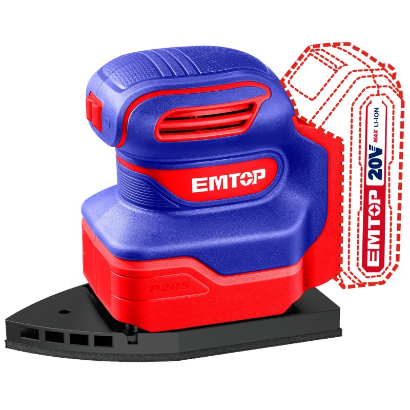 LIJADORA MOUSE BATERIA EMTOP 20V P20S (CON 6 LIJAS - NO INCLUYE BATERIA NI CARGADOR)
