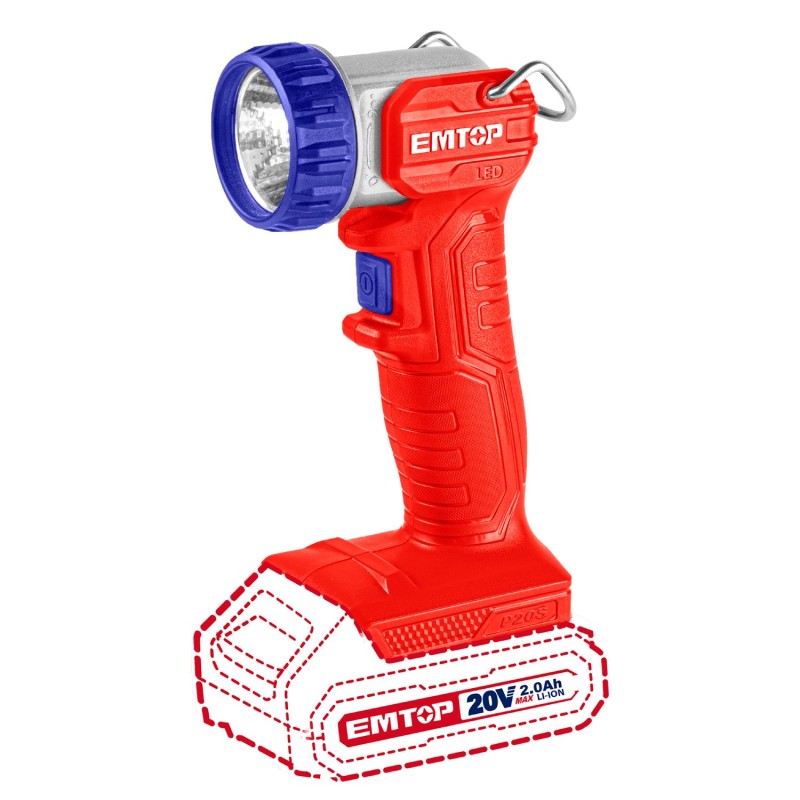 LINTERNA LED 5W 20V EMTOP - 270 LUMENS - P20S (NO INCLUYE BATERIA NI CARGADOR)