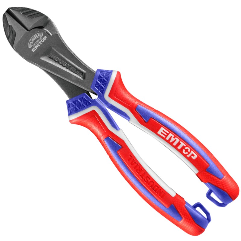 ALICATES DE CORTE DIAGONAL 7" 180MM Cr-V EMTOP - FUERZA DE PALANCA AUMENTADA