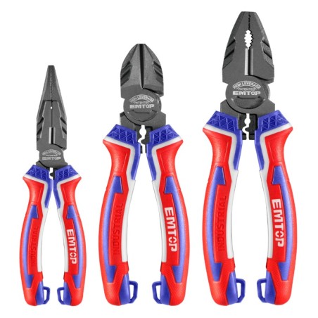 CONJUNTO 3 ALICATES Cr-V EMTOP (COMBINADO 8" - CORTE 7" - PINZA 6")