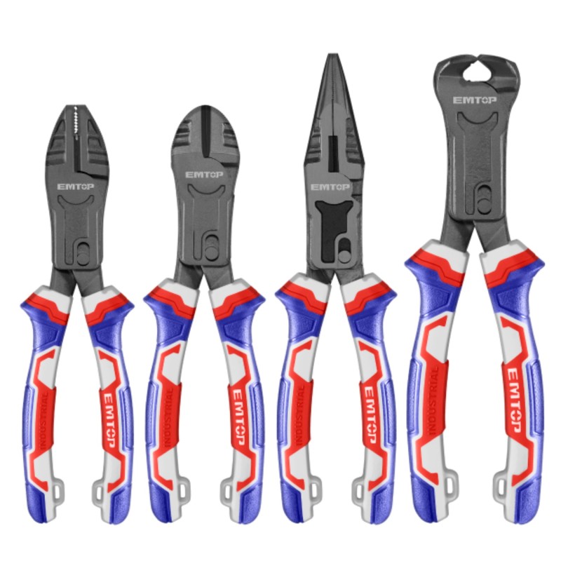 CONJUNTO 4 ALICATES Cr-V EMTOP (COMBINADO 8" - CORTE 8" - PINZA 8,5" - TENAZA 8,5")