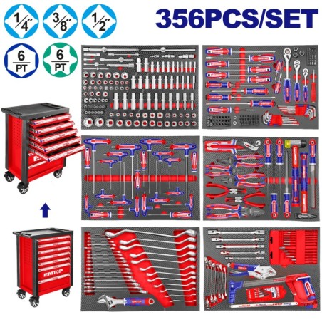 CARRO PORTAHERRAMIENTAS 7 CAJONES CON 356PCS EMTOP