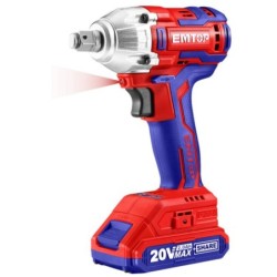 PISTOLA DE IMPACTO 1/2" 300NM EMTOP BATERÍA 20V - P20S - (CON VASOS 17-19-21; BAT X2, CARG, BOLSA)