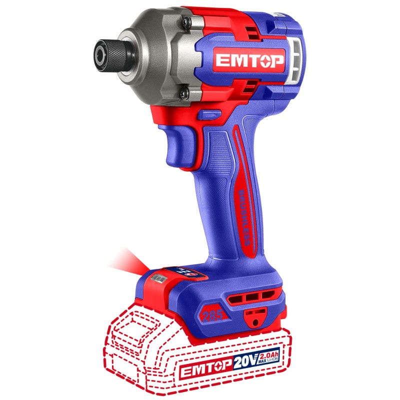 DESTORNILLADOR DE IMPACTO 1/4" 285NM  BATERÍA 20V - P20S - (INCLUYE 2 BATERÍAS Y CARGADOR) EMTOP