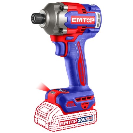 DESTORNILLADOR DE IMPACTO 1/4" 285NM  BATERÍA 20V - P20S - (INCLUYE 2 BATERÍAS Y CARGADOR) EMTOP