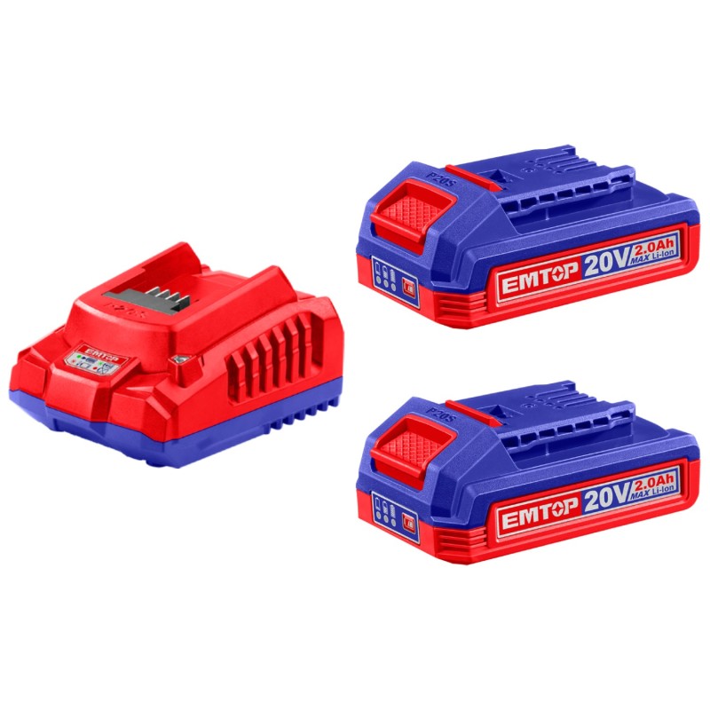 SET CARGADOR + 2xBATERIAS 20V 2.0Ah P20S EMTOP