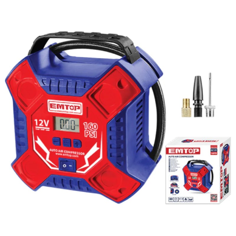 COMPRESOR AIRE EMTOP BATERIA 12V (11 BAR - 35L/min - CON ENCHUFE MECHERO COCHE)