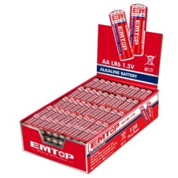 CAJA EXPOSITOR 128 PILAS ALCALINAS 1.5V LR6 AA 2900mAh EMTOP (32 blister de 4 uds)