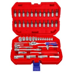 MALETIN 50 PIEZAS 1/4" Cr-V EMTOP (INCLUYE VASOS 4-14, LLAVES Y EXTENSIONES)