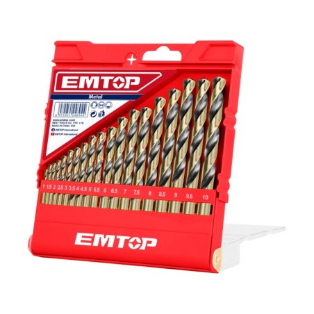 JUEGO 19 BROCAS TALADRO HSS (1-10MM - 0.5MM) EMTOP